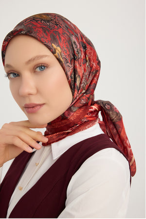 Aurora Desenli Janjan Eşarp - Altın Bahçe - Bordo