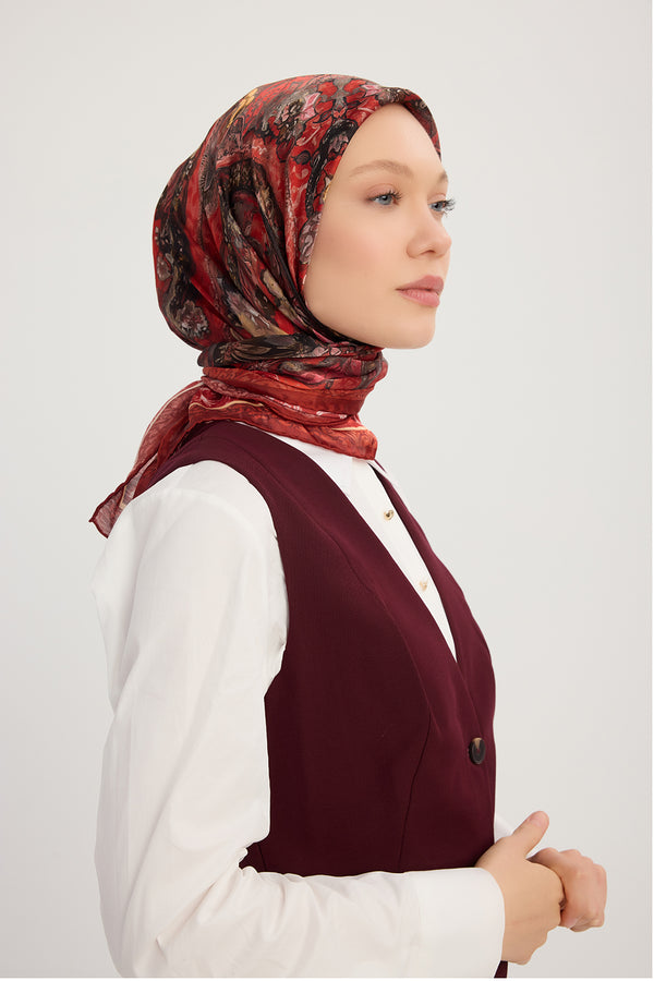 Aurora Desenli Janjan Eşarp - Altın Bahçe - Bordo