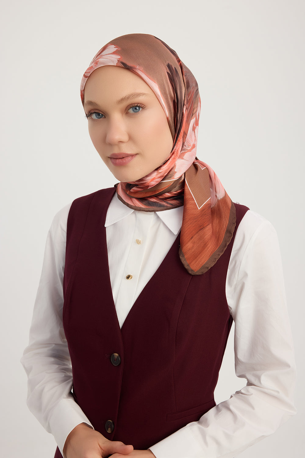 Aurora Desenli Janjan Eşarp - Gizli Bahçe - Gül Kurusu