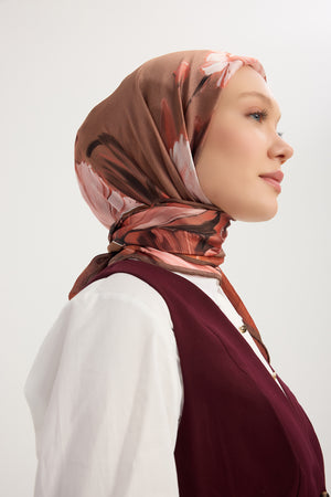 Aurora Desenli Janjan Eşarp - Gizli Bahçe - Gül Kurusu