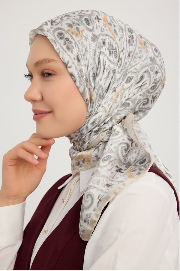 Aurora Desenli Janjan Eşarp - Etnik Bahar - Bej