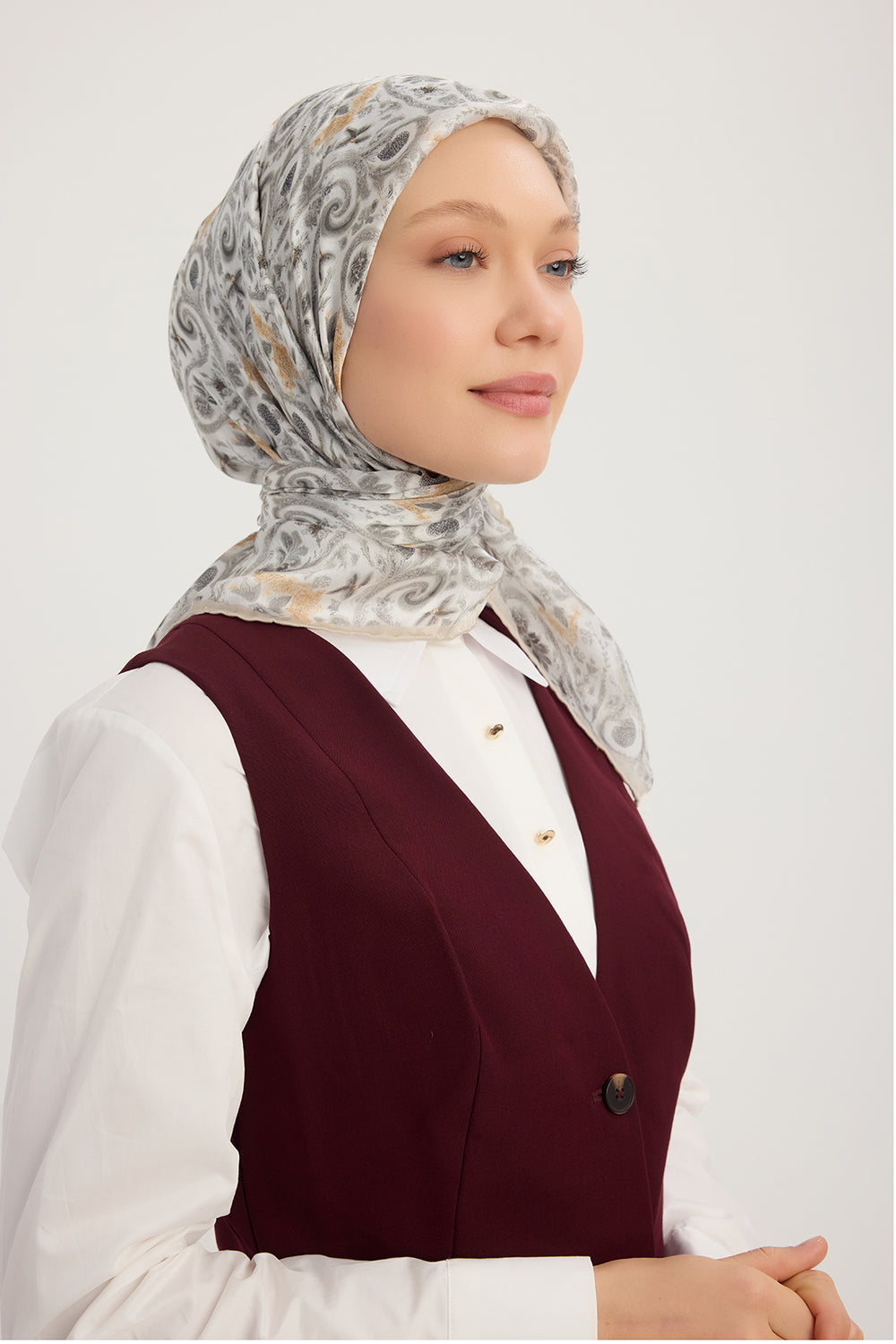 Aurora Desenli Janjan Eşarp - Etnik Bahar - Bej