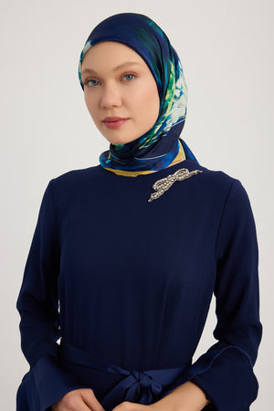 Aurora Desenli Janjan Eşarp - Gizli Bahçe - Lacivert