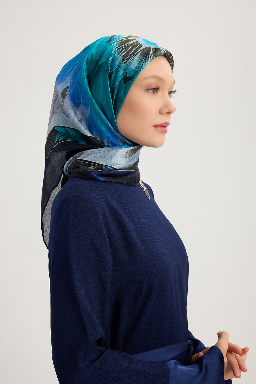 Aurora Desenli Janjan Eşarp - Güneş Çiçeği - Mavi