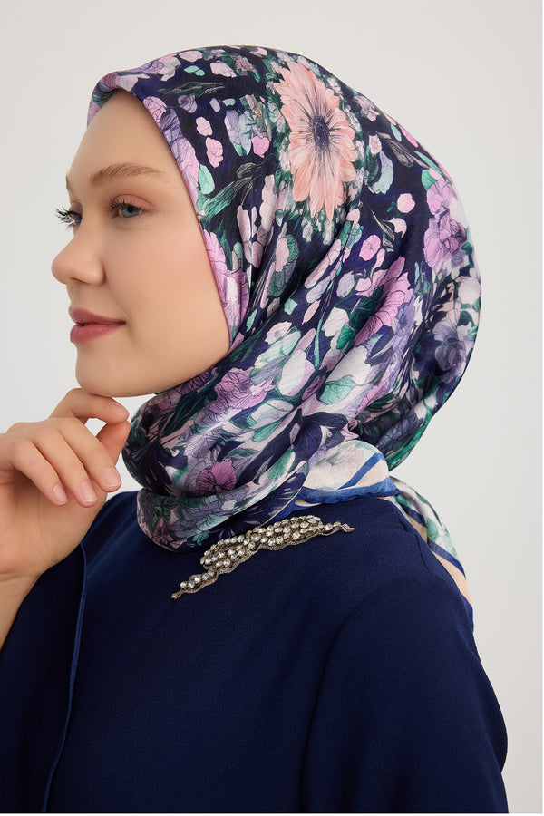 Aurora Desenli Janjan Eşarp - Çiçek Kozmosu - Mor