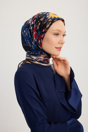 Aurora Desenli Janjan Eşarp - Çiçek Kozmosu - Lacivert