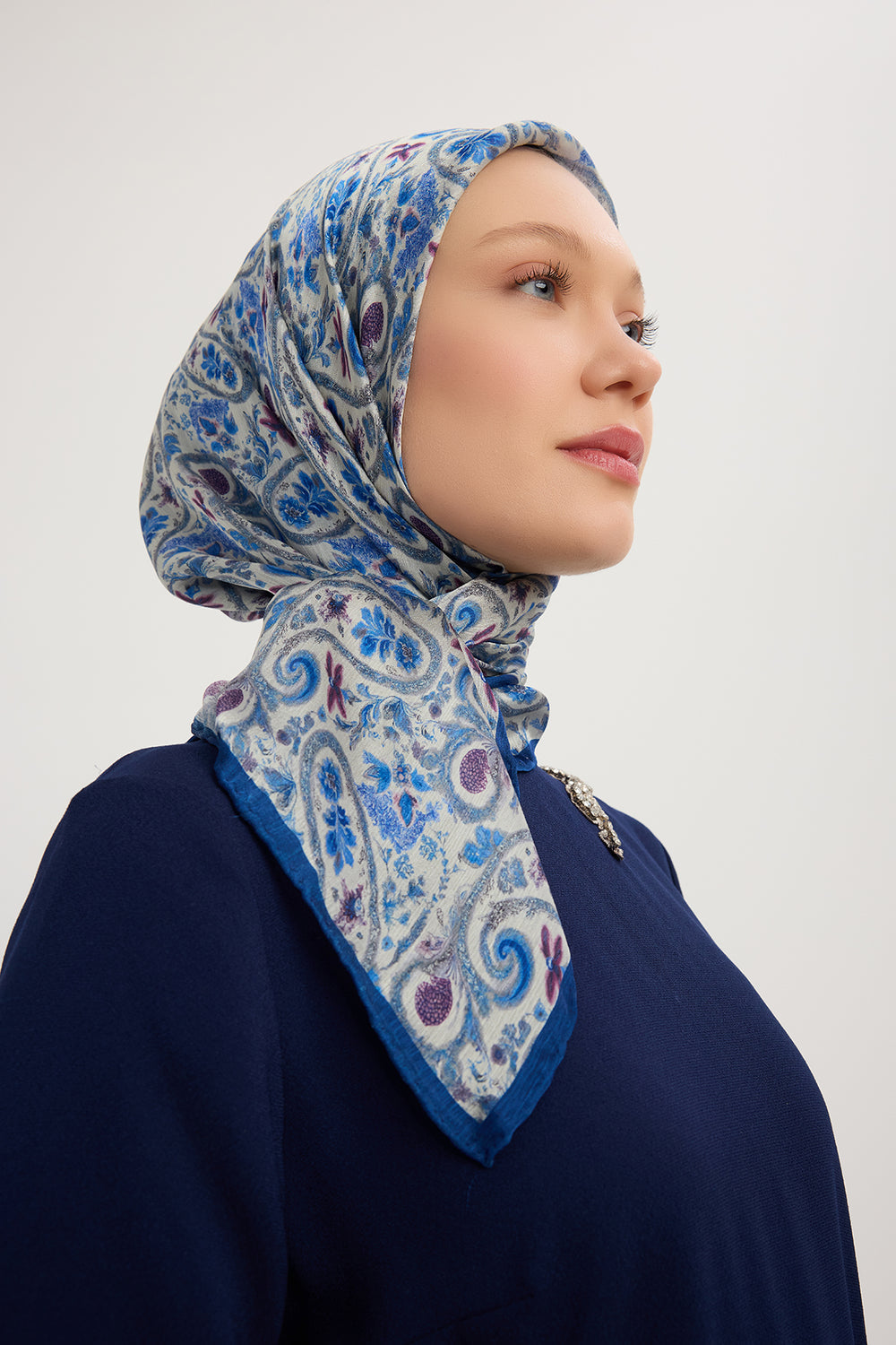 Aurora Desenli Janjan Eşarp - Etnik Bahar - Mavi
