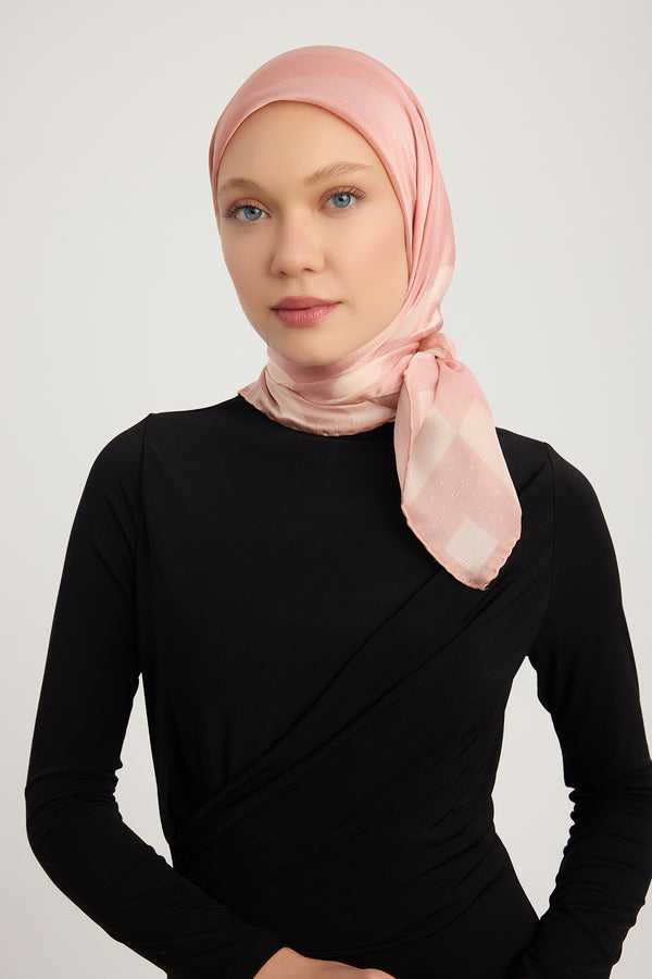 Aurora Desenli Janjan Eşarp - Ritmik Geometri - Pudra