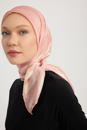 Aurora Desenli Janjan Eşarp - Ritmik Geometri - Pudra