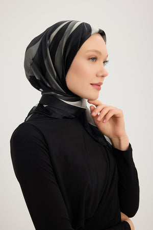 Aurora Desenli Janjan Eşarp - Göksel Gelgit - Siyah