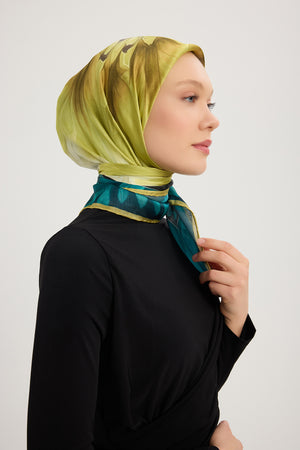 Aurora Desenli Janjan Eşarp - Güneş Çiçeği - Sarı