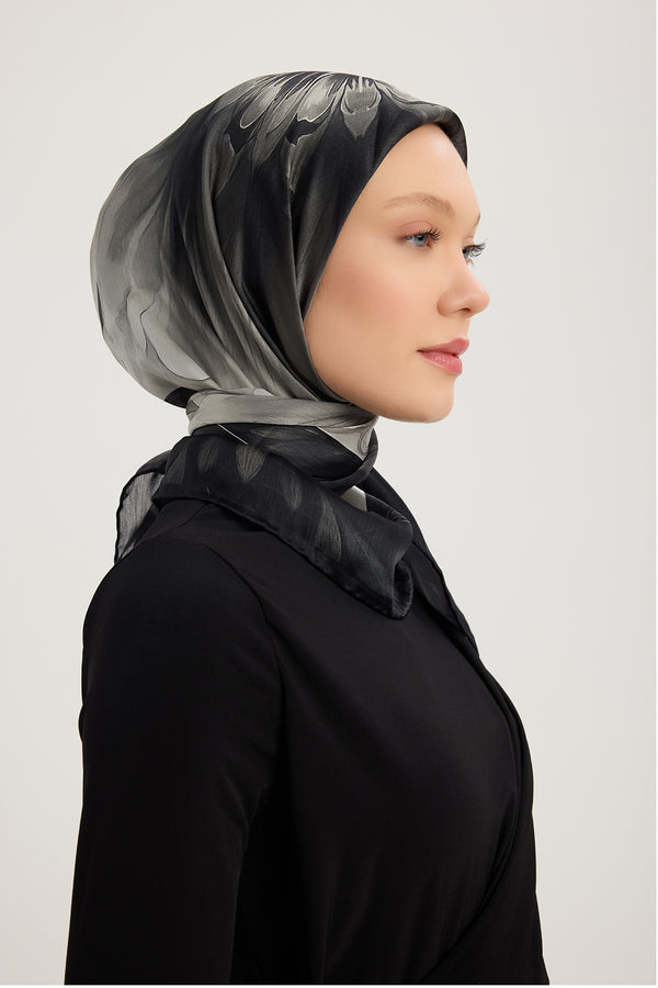 Aurora Desenli Janjan Eşarp - Güneş Çiçeği - Gri