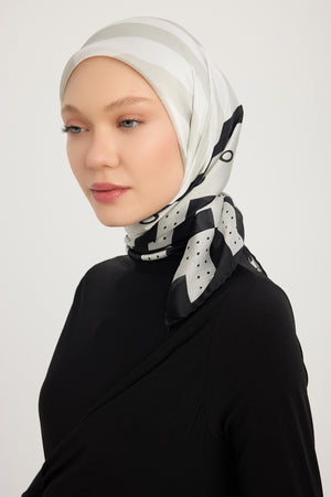 Aurora Desenli Janjan Eşarp - Ritmik Geometri - Gri