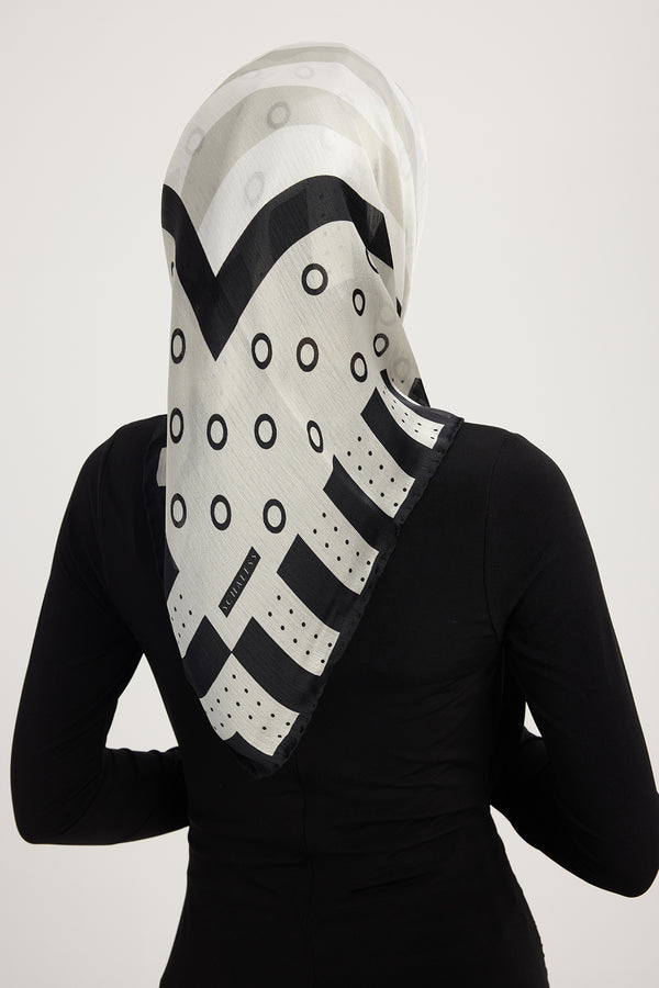 Aurora Desenli Janjan Eşarp - Ritmik Geometri - Gri