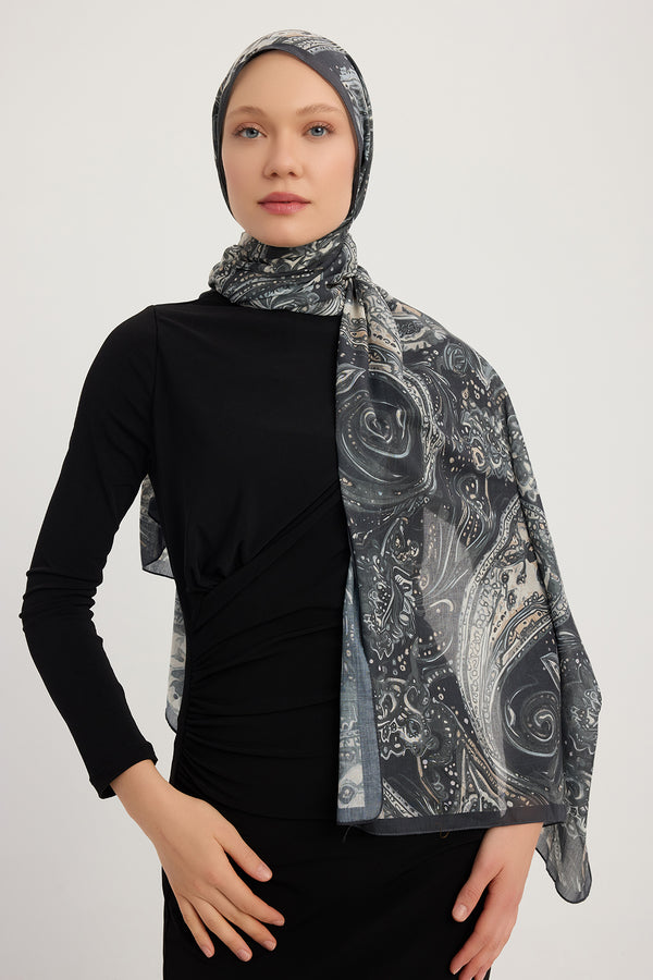 Efilia Desenli Şal - Kozmik Paisley - Siyah