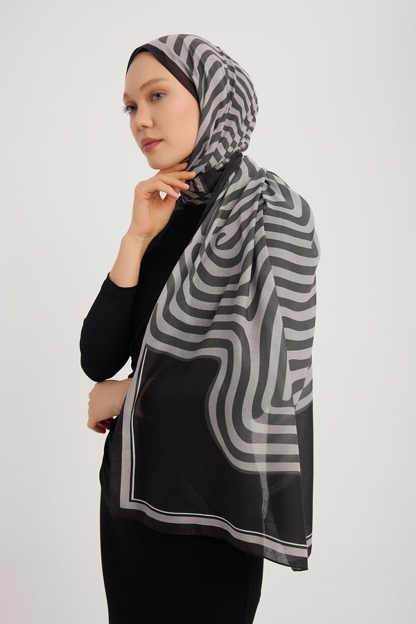 Efilia Desenli Şal - Yaşam İzi - Siyah