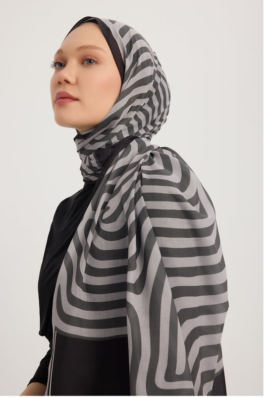Efilia Desenli Şal - Yaşam İzi - Siyah