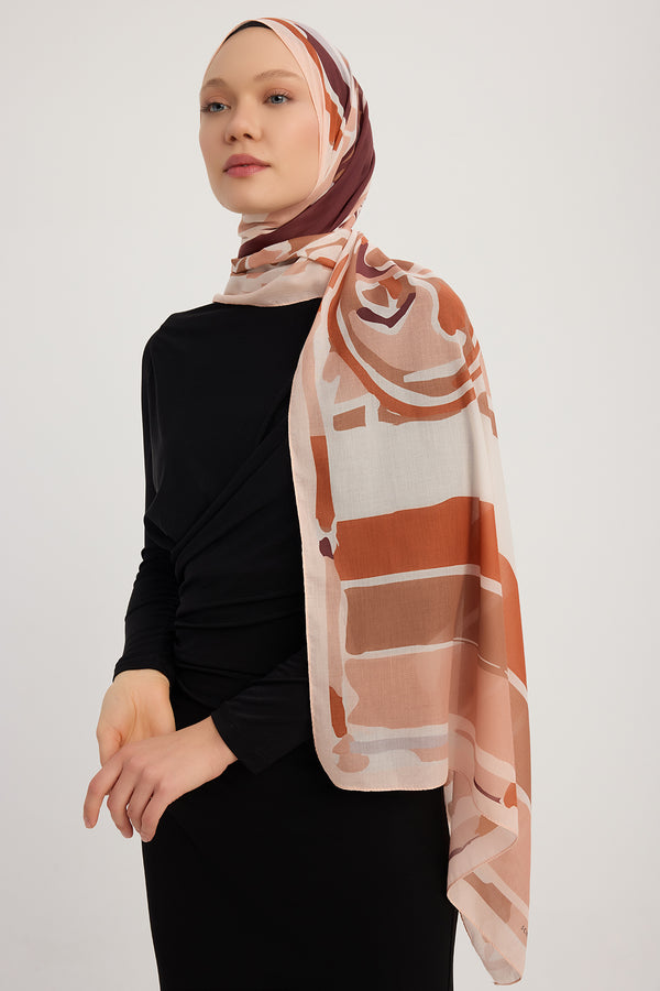 Efilia Desenli Şal - Pastel Yolculuk - Kiremit