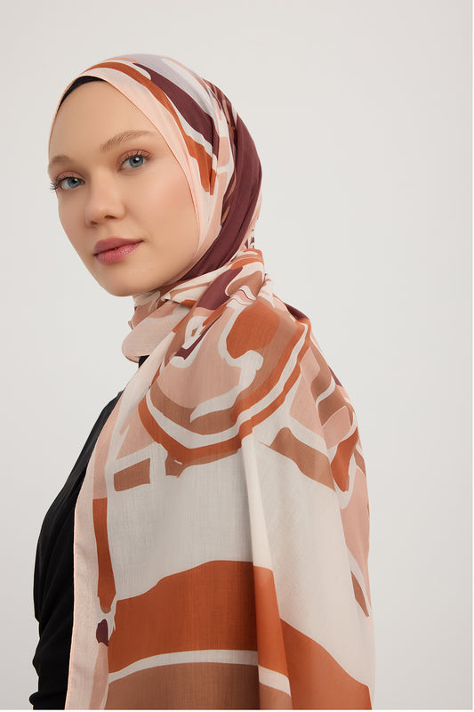 Efilia Desenli Şal - Pastel Yolculuk - Kahverengi