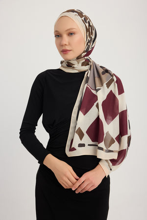 Efilia Desenli Şal - Pastel Yolculuk - Bordo