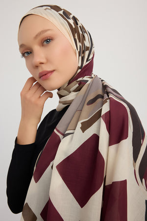 Efilia Desenli Şal - Pastel Yolculuk - Bordo