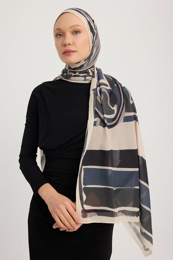 Efilia Desenli Şal - Pastel Yolculuk - Bej