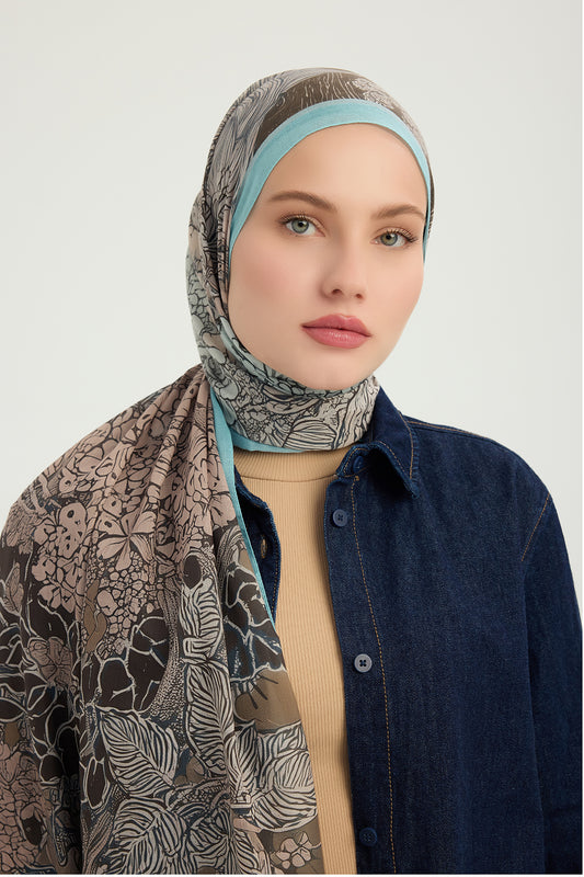 Efilia Desenli Şal - Sessiz Mevsimler - Mavi