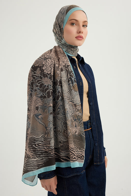 Efilia Desenli Şal - Sessiz Mevsimler - Mavi