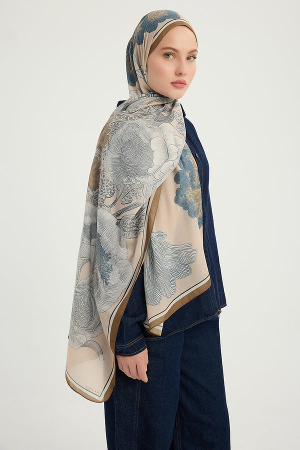 Efilia Desenli Şal - Mercan Bahçesi - Bej