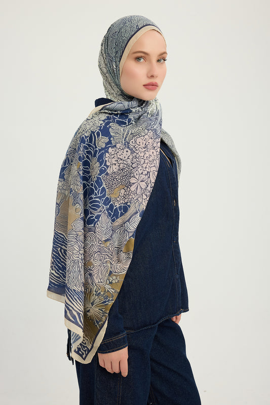 Efilia Desenli Şal - Sessiz Mevsimler - Gold