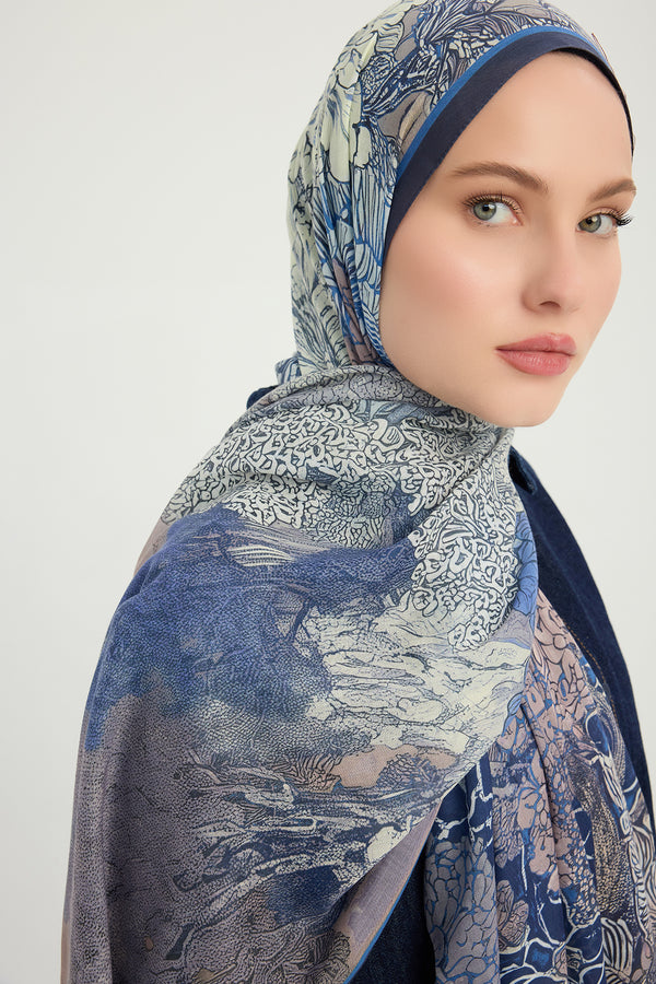 Efilia Desenli Şal - Sessiz Mevsimler - Lacivert