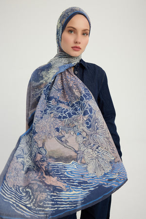 Efilia Desenli Şal - Sessiz Mevsimler - Lacivert