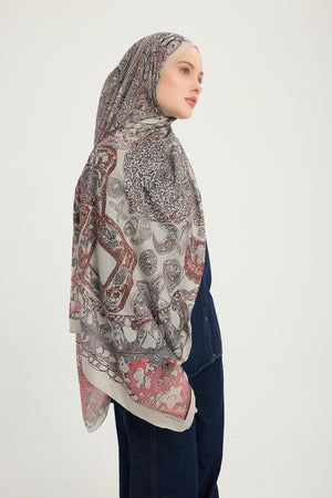 Efilia Desenli Şal - Sonsuz Aşk - Vizon