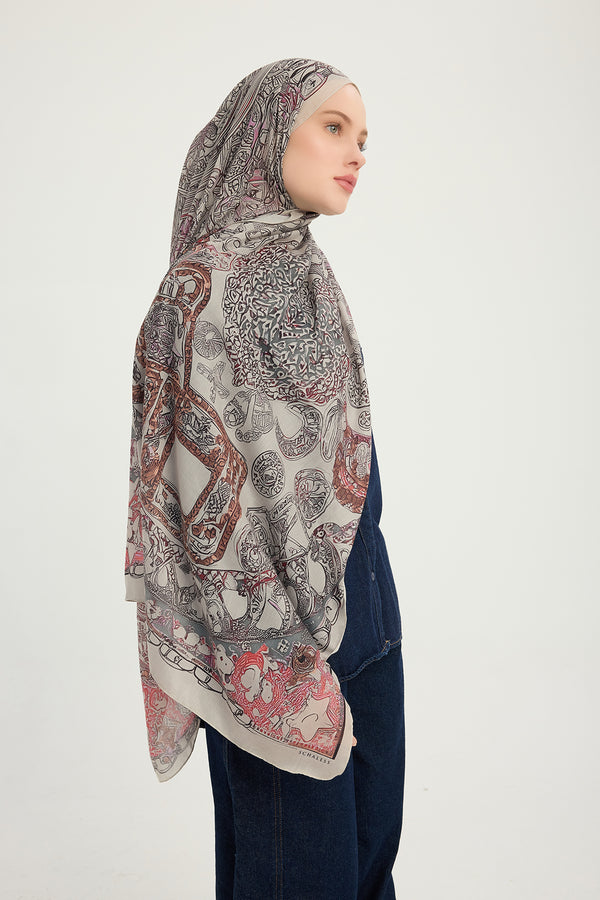 Efilia Desenli Şal - Sonsuz Aşk - Vizon