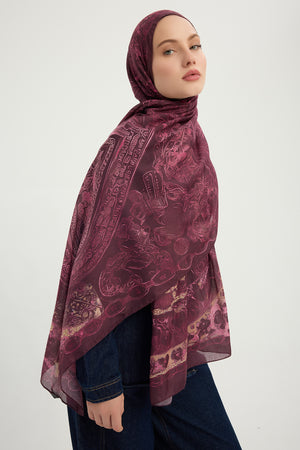 Efilia Desenli Şal - Sonsuz Aşk - Bordo