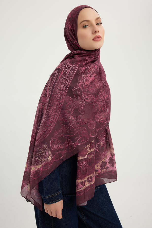Efilia Desenli Şal - Sonsuz Aşk - Bordo
