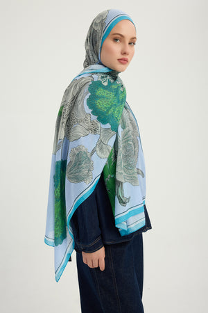 Efilia Desenli Şal - Mercan Bahçesi - Mavi