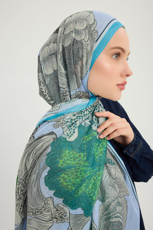 Efilia Desenli Şal - Mercan Bahçesi - Mavi