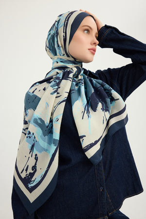Vierra Desenli Şal - Özgür Fırçalar - İndigo