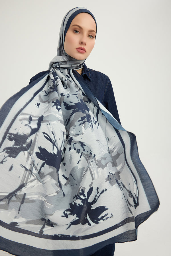 Vierra Desenli Şal - Özgür Fırçalar - Lacivert