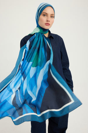 Vierra Desenli Şal - Işıklı  Çiçekler - Mavi