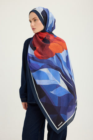 Vierra Desenli Şal - Işıklı  Çiçekler - Lacivert