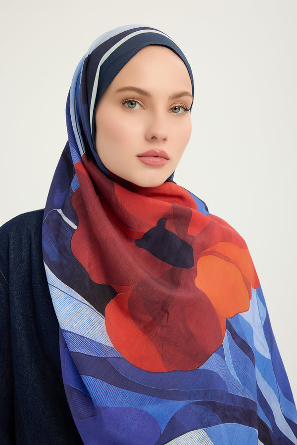 Vierra Desenli Şal - Işıklı  Çiçekler - Lacivert