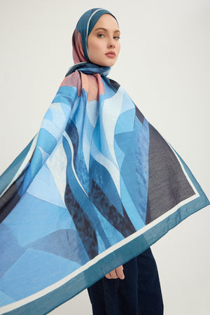 Vierra Desenli Şal - Işıklı  Çiçekler - Turkuaz
