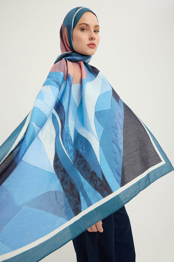 Vierra Desenli Şal - Işıklı  Çiçekler - Turkuaz