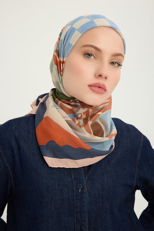 Efilia Desenli Eşarp - Pastel Yolculuk - Pudra