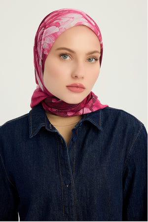 Efilia Desenli Eşarp - Zamansız Hayal - Fuşya