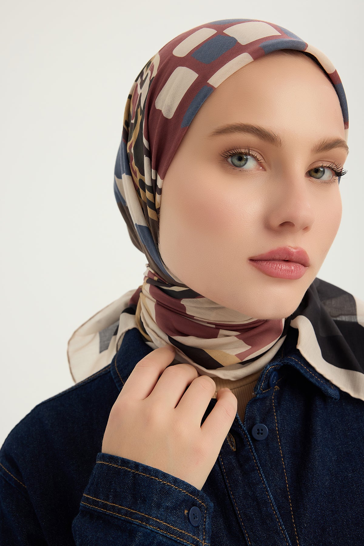 Efilia Desenli Eşarp - Pastel Yolculuk - Bordo