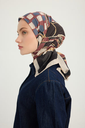 Efilia Desenli Eşarp - Pastel Yolculuk - Bordo