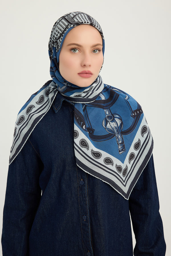 Vierra Desenli Eşarp - Süvarinin Arması - Lacivert